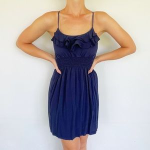 Body Central navy blue ruffle neckline spaghetti strap mini dress size small